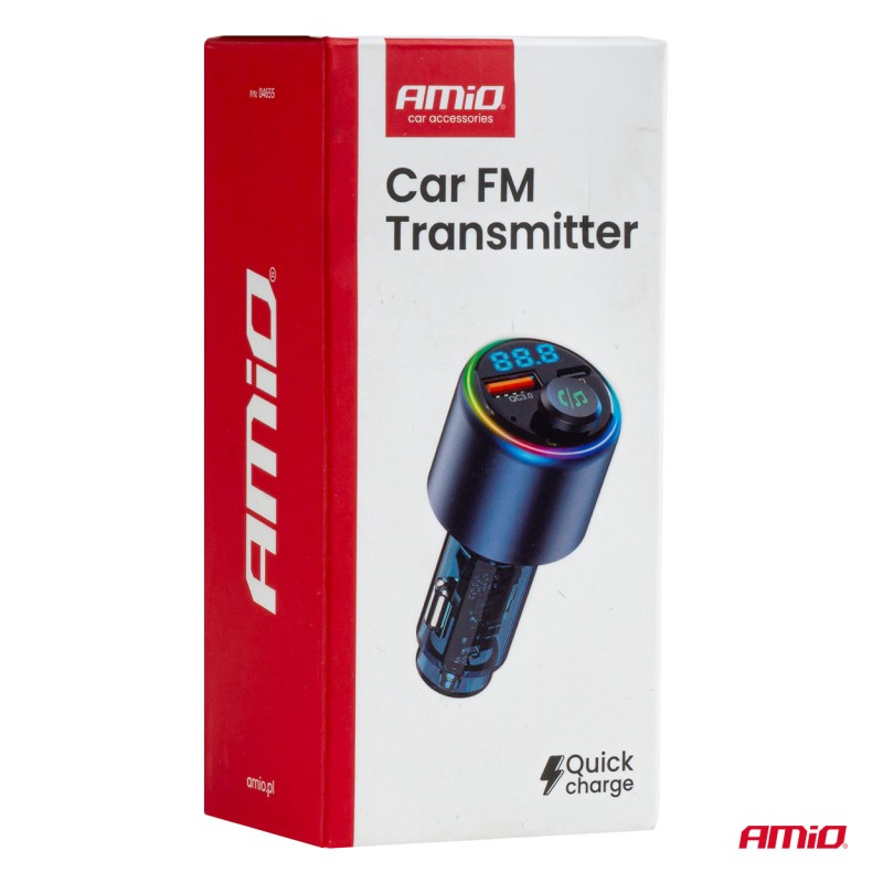 Amio - FM Transmitter Αυτοκινήτου 12/24V με 1xUSB Type-A και 1xUSB Type-C - 1 τεμ. (04655/AM)
