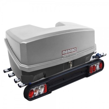 Πλήρες σετ με Βάση Ποδηλάτου Κοτσαδόρου RACE 4  για 4 ποδήλατα ή 1 E-bike και Μπαγκαζιέρα Κοτσαδόρου Nekkar Silver 300 σε ασημί με μαύρο χρώμα και ματ ανάγλυφη υφή Menabo - 2 τεμ.