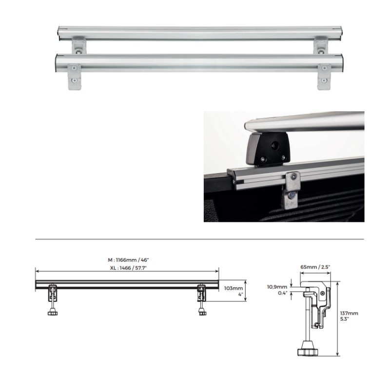 ΒΑΣΕΙΣ ΣΤΗΡΙΞΗΣ ΑΛΟΥΜΙΝΙΟΥ TBR FIXING PROFILE KIT M 116,6 cm ΣΕ ΑΣΗΜΙ ΧΡΩΜΑ ΜΕ ΥΠΟΔΟΧΕΣ T-SYSTEM ΓΙΑ ΜΠΑΡΕΣ TBR ΚΑΡΟΤΣΑΣ ΣΕ PICKUP ΚΑΙ ΑΓΡΟΤΙΚΑ ΟΧΗΜΑΤΑ MENABO - 2 ΤΕΜ.