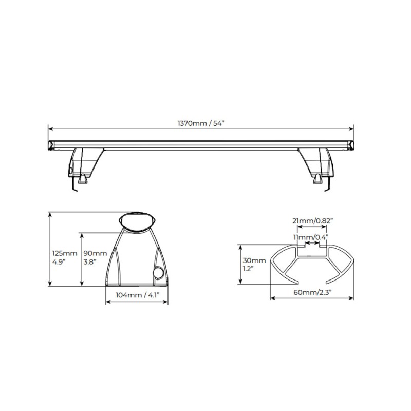 ΜΠΑΡΕΣ ΟΡΟΦΗΣ ΑΛΟΥΜΙΝΙΟΥ ΜΕ ΑΚΡΑ OE TESLA MODEL 3 2017+  ΜΕ ΚΛΕΙΔΑΡΙΑ 137cm MENABO - 2ΤΕΜ.