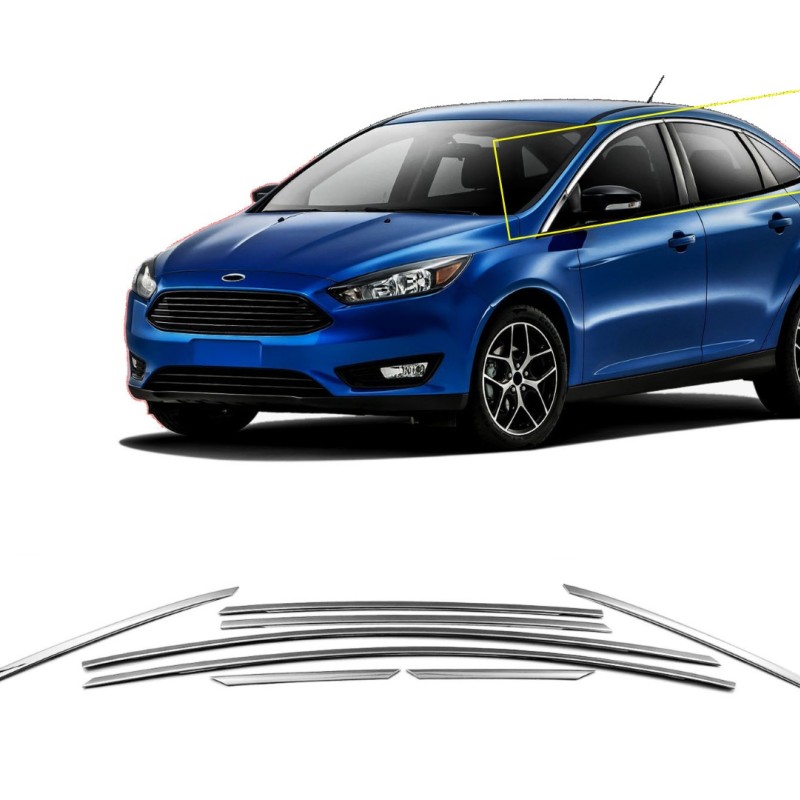 TRIM ΠΑΡΑΘΥΡΩΝ ΑΝΩ ΑΝΟΞΕΙΔΩΤΟ ΑΤΣΑΛΙ ΧΡΩΜΙΟ ΓΙΑ FORD FOCUS SD 2011+ S-DIZAYN - 8 TEM.