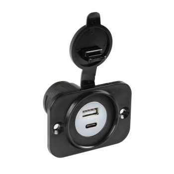 ΠΡΙΖΑ USB ΜΕ ΚΑΠΑΚΙ ΚΑΙ 2 ΘΥΡΕΣ USB (A+C) 12/24V 3000mA 15W ΜΑΥΡΗ FAST CHARGE LAMPA - 1 TEM.