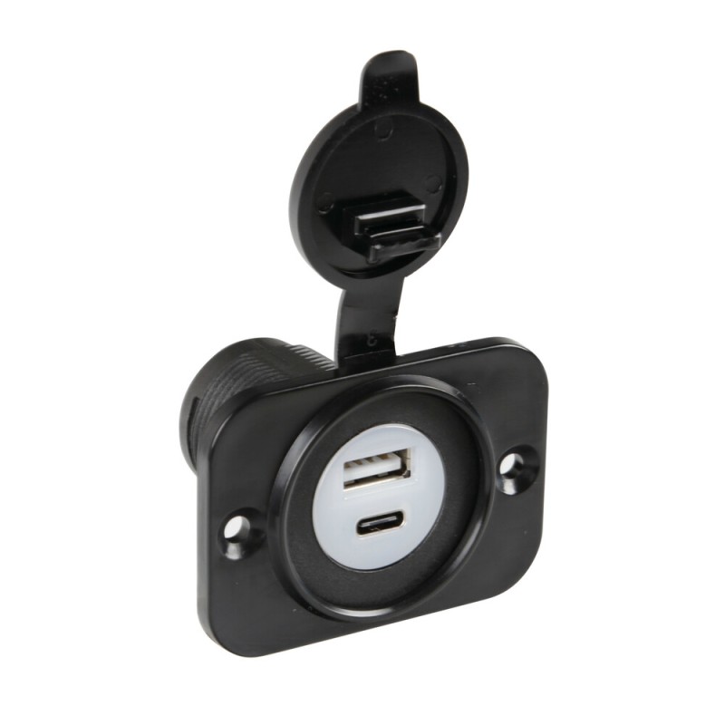 ΠΡΙΖΑ USB ΜΕ ΚΑΠΑΚΙ ΚΑΙ 2 ΘΥΡΕΣ USB (A+C) 12/24V 3000mA 15W ΜΑΥΡΗ FAST CHARGE LAMPA - 1 TEM.