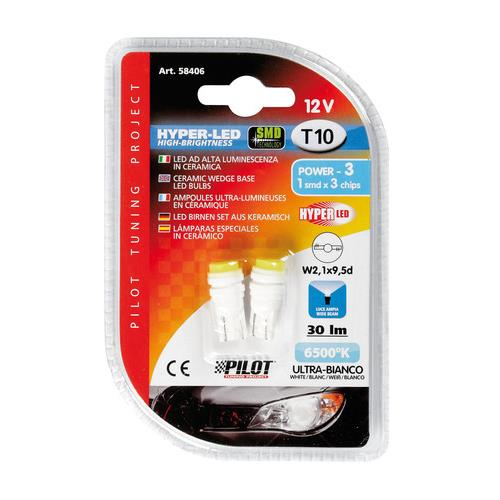 T10 W5W 12V W2,1x9,5d 30lm HYPER-LED 3 ΛΕΥΚΟ (ΔΙΠΛΗΣ ΠΟΛΙΚΟΤΗΤΑΣ-ΚΑΡΦΩΤΟ) BLISTER 2ΤΕΜ.
