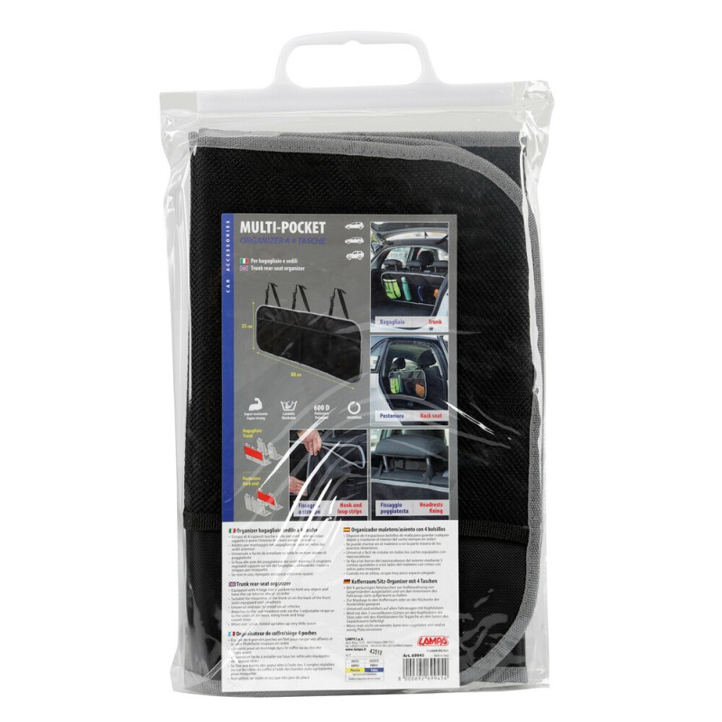 ΘΗΚΕΣ/ΤΣΕΠΕΣ ORGANIZER ΚΑΘΙΣΜΑΤΩΝ/ΠΟΡΤ ΜΠΑΓΚΑΖ 4 ΔΙΧΤΥΑ ΜΕ ΣΤΗΡΙΞΗ ΣΤΟ ΠΡΟΣΚΕΦΑΛΟ 88x35cm ΜΑΥΡΟ LAMPA - 1 TEM.