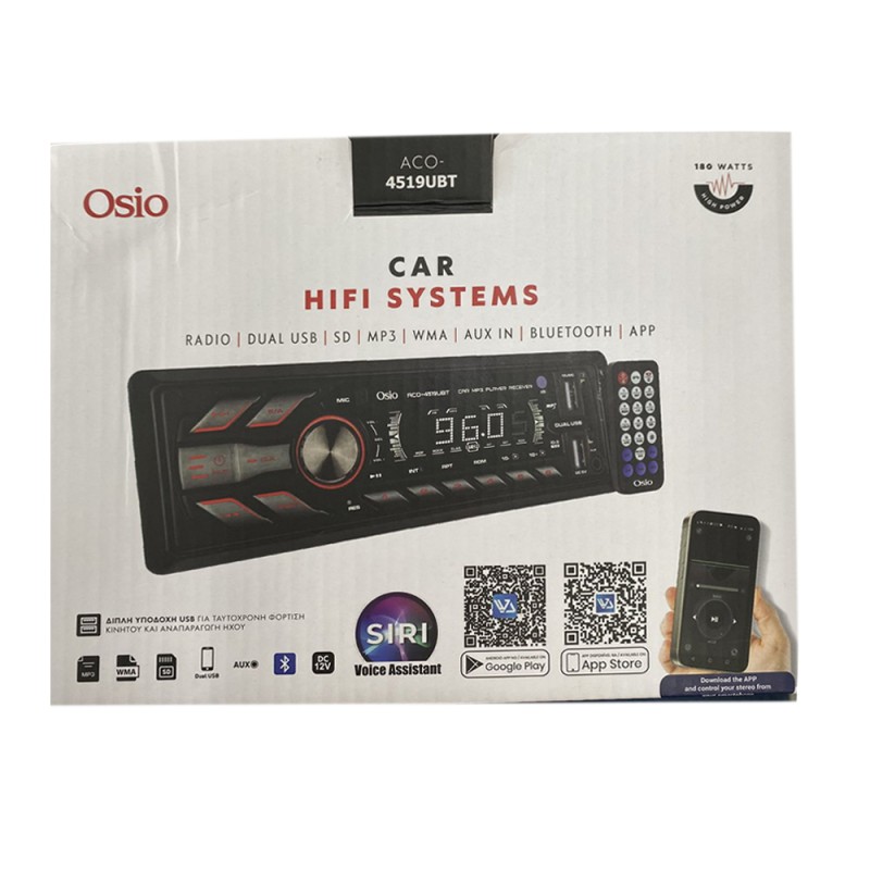 RADIO 1 DIN DUAL USB/FM/SD/MP3/WMA/BLUETOOTH 180W ΜΕ ΕΠΙΛΟΓΗ ΦΩΤΙΣΜΟΥ 3 ΧΡΩΜΑΤΩΝ & ΧΕΙΡΙΣΤΗΡΙΟ OSIO - 1 τεμ.