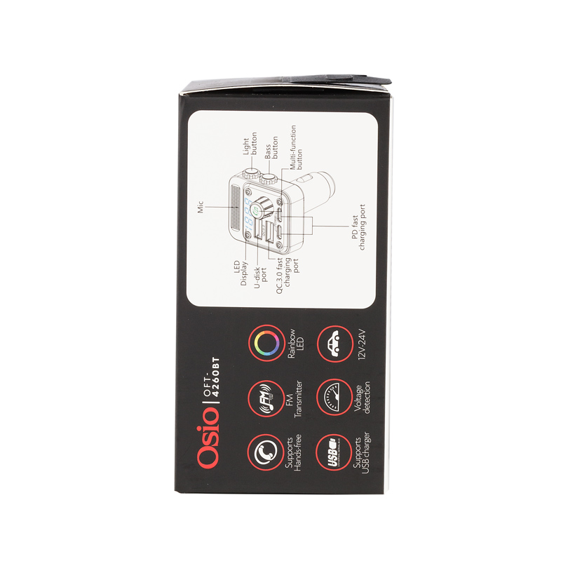 FM TRANSMITTER ΑΝΑΠΤΗΡΑ 12V ΜΕ BLUETOOTH OFT-4260BT ΦΟΡΤΙΣΤΗ USB TYPE-A + USB TYPE-C OSIO