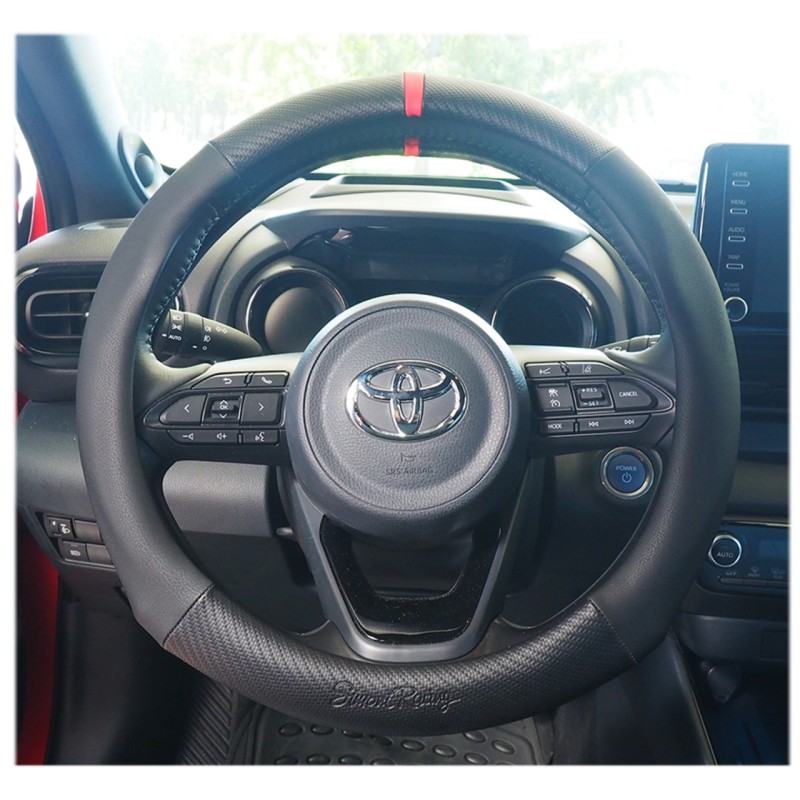 ΚΑΛΥΜΜΑ ΤΙΜΟΝΙΟΥ RACE CARBON LOOK  ΜΑΥΡΟ/CARBON/ΔΑΚΤΥΛΙΔΙ ΚΟΚΚΙΝΟ ΟΙΚΟΛΟΓΙΚΟ ΔΕΡΜΑ 37-39cm SIMONI RACING - 1 TEM.