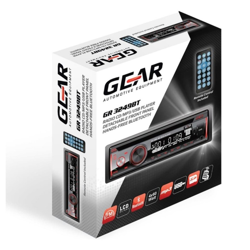 ΡΑΔΙΟ GEAR GR-3249BT CD/FM/USB/SD/MP3/BLUETHOOTH 4x60W GEAR ΜΕ REMOTE CONTROL (ΚΟΚΚΙΝΟΣ ΦΩΤΙΣΜΟΣ)