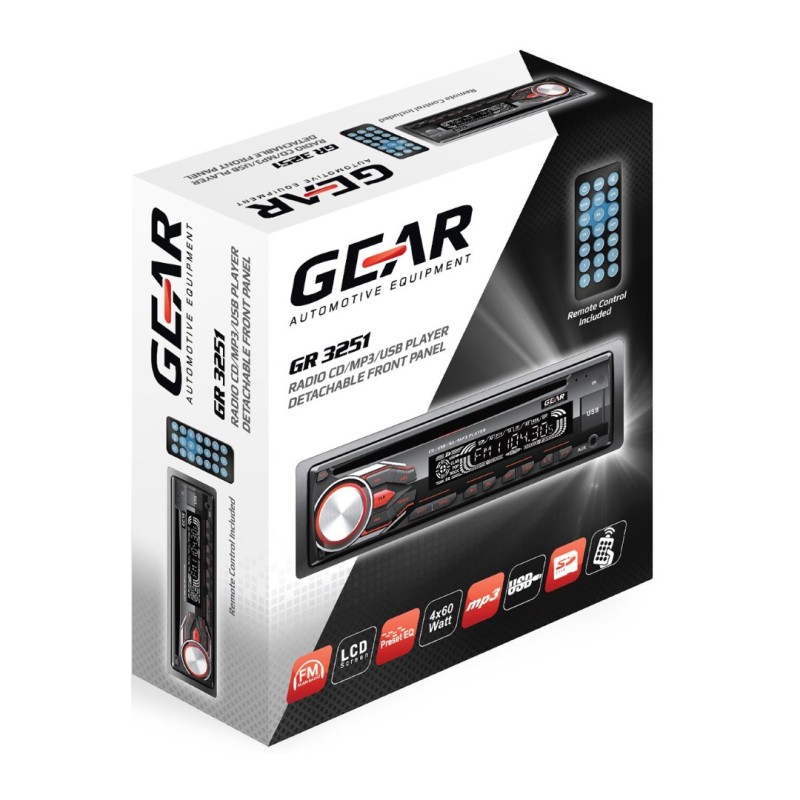 ΡΑΔΙΟ GEAR GR-3251 CD/FM/USB/SD/MP3 4x60W GEAR ΜΕ REMOTE CONTROL (ΚΟΚΚΙΝΟΣ ΦΩΤΙΣΜΟΣ)