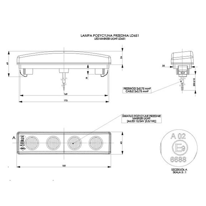 DRL HOR64 12/24V ΠΡΟΣΘΕΤΟ DAYTIME ΔΙΕΘΝΗ ΜΕ 4LED 0,5W 181x48mm ΜΑΥΡΟ 1ΤΕΜ