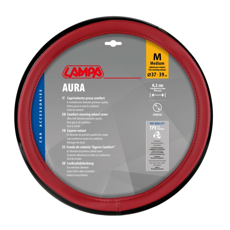 ΚΑΛΥΜΜΑ ΤΙΜΟΝΙΟΥ AURA (M) 37/39cm  ΜΑΥΡΟ/ΚΟΚΚΙΝΟ ΟΙΚΟΛΟΓΙΚΟ ΔΕΡΜΑ ΑΟΣΜΟ (ΠΑΧΟΣ 8,2cm) LAMPA