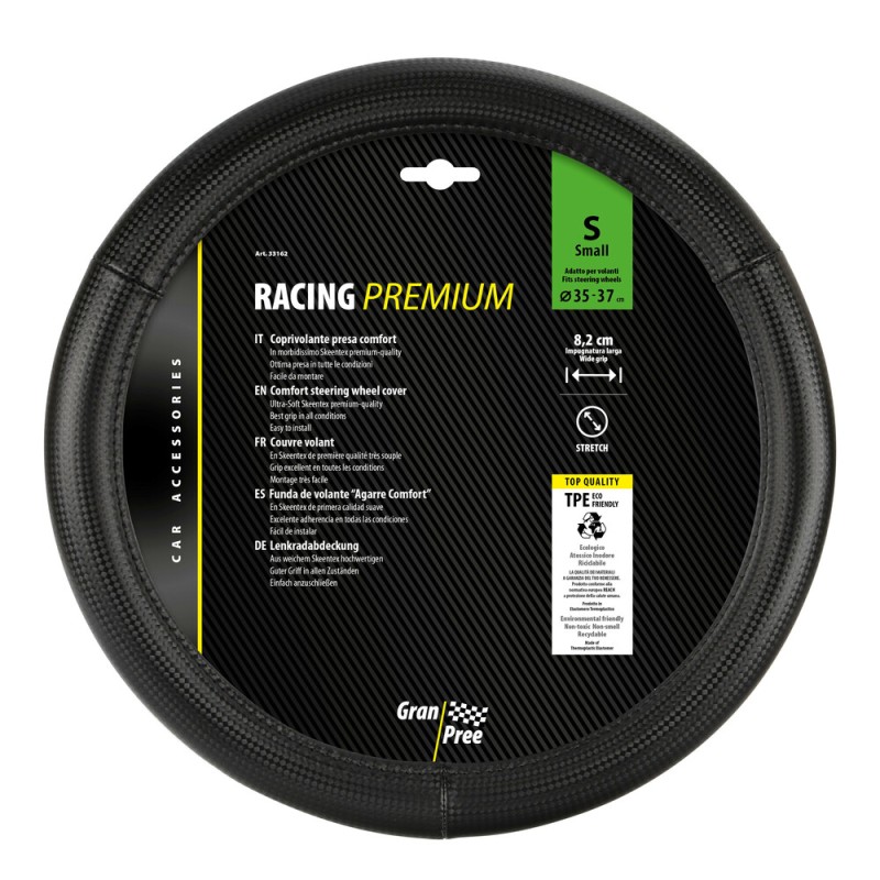 ΚΑΛΥΜΜΑ ΤΙΜΟΝΙΟΥ RACING PREMIUM BLACK (S) 35/37cm ΣΥΝΘΕΤΙΚΟ ΔΕΡΜΑ SKEENTEX ΜΑΥΡΟ/CARBON LOOK LAMPA  - 1 ΤΕΜ.