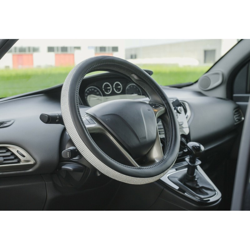 ΚΑΛΥΜΜΑ ΤΙΜΟΝΙΟΥ DIAMONDS SILVER (S) 35/37cm ΣΥΝΘΕΤΙΚΟ ΔΕΡΜΑ SKEENTEX ΜΑΥΡΟ/ΑΣΗΜΙ LAMPA  - 1 ΤΕΜ.