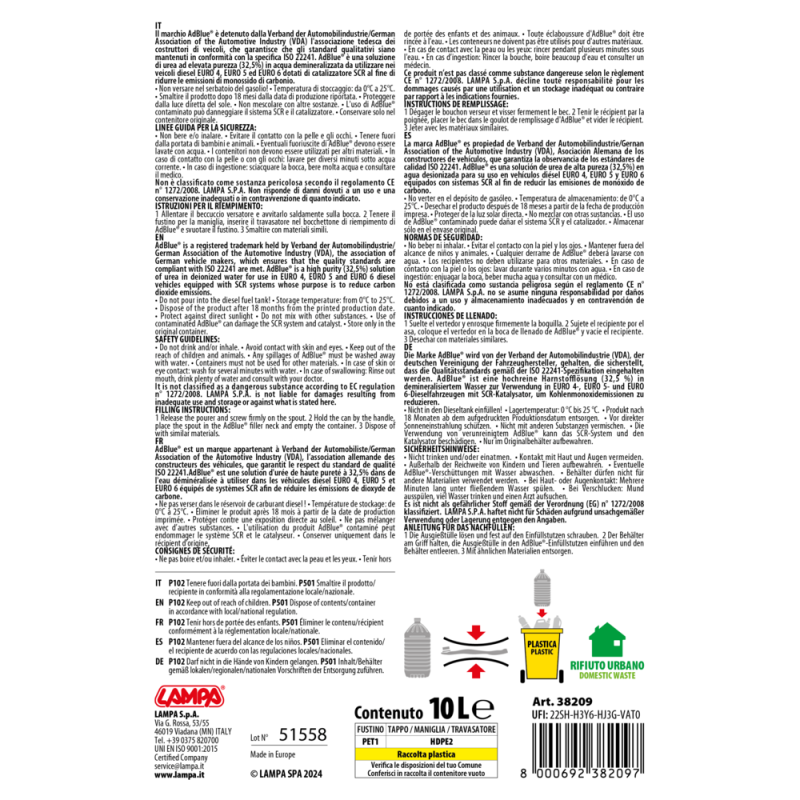 ΠΡΟΣΘΕΤΟ ΥΓΡΟ ADBLUE ΜΕ ΕΛΑΣΤΙΚΟ ΣΤΟΜΙΟ 10LT LAMPA - 1 ΤΕΜ.