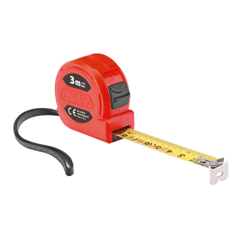 ΜΕΤΡΟΤΑΙΝΙΑ ΑΥΤΟΜΑΤΗ COMPACT 3m x16mm ΚΟΚΚΙΝΗ ΜΕ ΚΛΙΠ ΖΩΝΗΣ LAMPA - 1 ΤΕΜ.