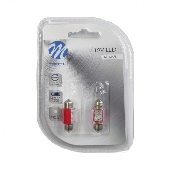 ΛΑΜΠΑΚΙΑ ΠΛΑΦΟΝΙΕΡΑΣ C5W/C10W 12V 0,49W SV8,5 31mm LED 4xFlux 3mm ΚΟΚΚΙΝΟ BLISTER 2ΤΕΜ. M-TECH