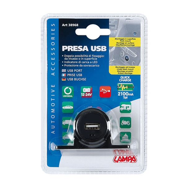 ΠΡΙΖΑ USB ΜΕ ΒΑΣΗ KAI ΕΝΔΕΙΞΗ LED 2100mA 12/24V