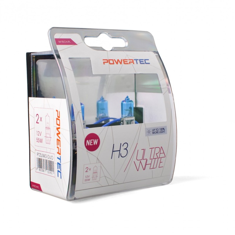H3 12V 55W PK22s POWERTEC ULTRA WHITE 2ΤΕΜ. M-TECH
