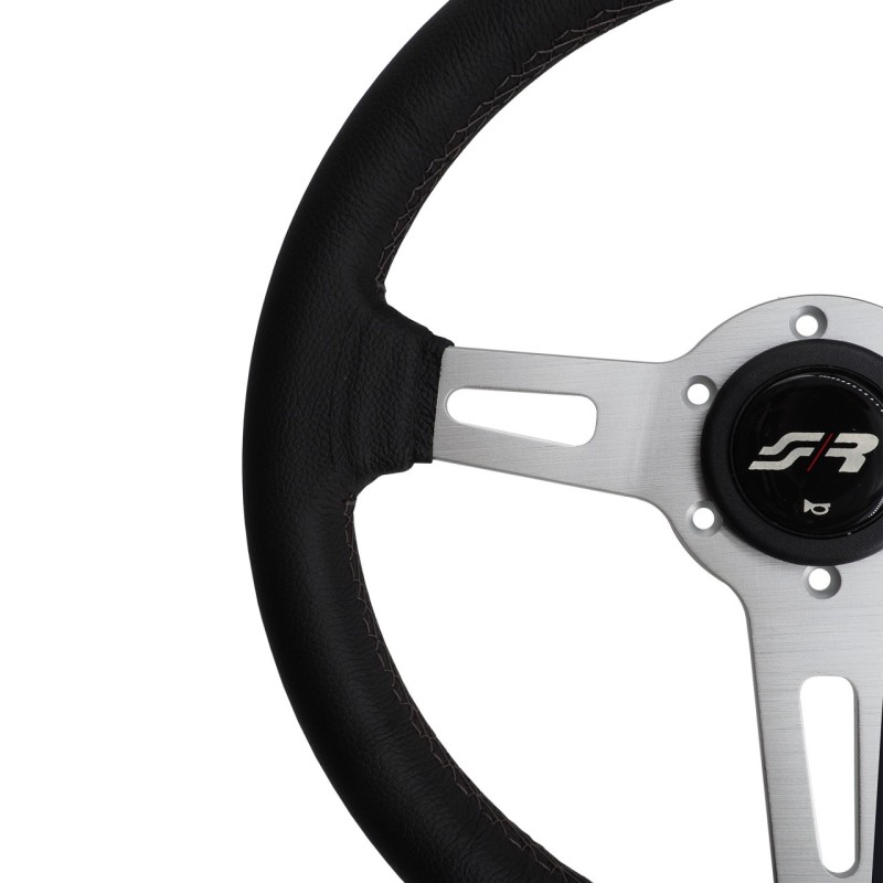 ΤΙΜΟΝΙ EPOCA ΜΑΥΡΟ/ΧΡΩΜΙΟ ΔΕΡΜΑΤΙΝΟ ΤΡΙΑΚΤΙΝΟ ΔΙΑΜΕΤΡΟΣ 350mm SIMONI RACING  - 1 τεμ.