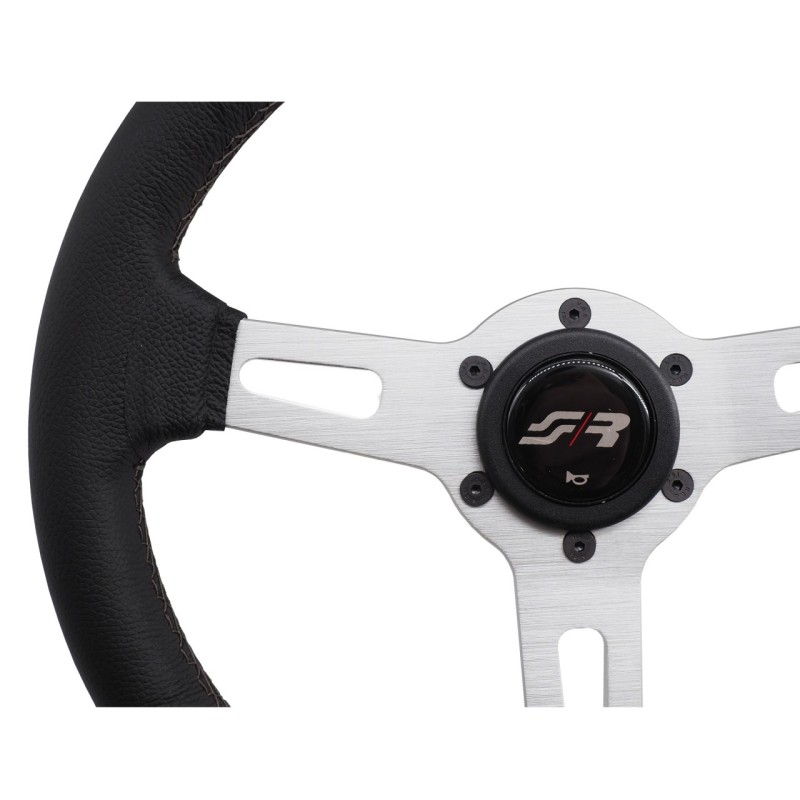 ΤΙΜΟΝΙ EPOCA ΜΑΥΡΟ/ΧΡΩΜΙΟ ΔΕΡΜΑΤΙΝΟ ΤΡΙΑΚΤΙΝΟ ΔΙΑΜΕΤΡΟΣ 350mm SIMONI RACING  - 1 τεμ.