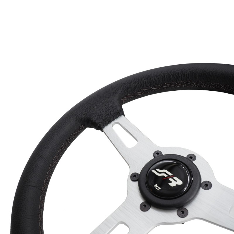 ΤΙΜΟΝΙ EPOCA ΜΑΥΡΟ/ΧΡΩΜΙΟ ΔΕΡΜΑΤΙΝΟ ΤΡΙΑΚΤΙΝΟ ΔΙΑΜΕΤΡΟΣ 350mm SIMONI RACING  - 1 τεμ.