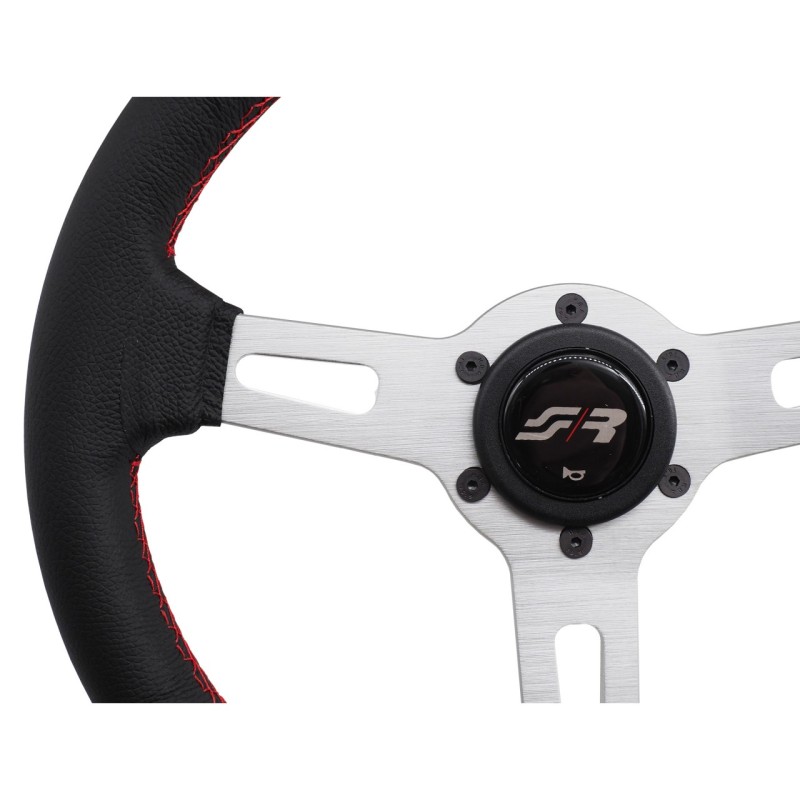 ΤΙΜΟΝΙ EPOCA ΜΑΥΡΟ/ΧΡΩΜΙΟ ΜΕ ΚΟΚΚΙΝΗ ΡΑΦΗ ΔΕΡΜΑΤΙΝΟ ΤΡΙΑΚΤΙΝΟ ΔΙΑΜΕΤΡΟΣ 350mm SIMONI RACING  - 1 τεμ.