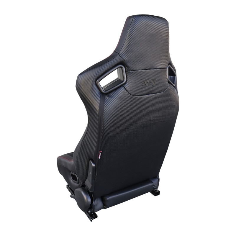 ΚΑΘΙΣΜΑ EMERSON ΑΝΑΚΛΙΝΟΜΕΝΟ ΟΔΗΓΟΥ ΜΑΥΡΟ/CARBON ΑΠΟ ΟΙΚΟΛΟΓΙΚΟ ΔΕΡΜΑ ΜΕ ΚΟΚΚΙΝΗ ΡΑΦΗ ΜΕ ΣΙΔΗΡΟΔΡΟΜΟ SIMONI RACING - 1 τεμ.