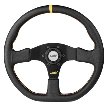 ΤΙΜΟΝΙ STEALTH CORSA 355mm ΤΡΙΑΚΤΙΝΟ ΔΕΡΜΑΤΙΝΟ ΜΑΥΡΟ LUISI