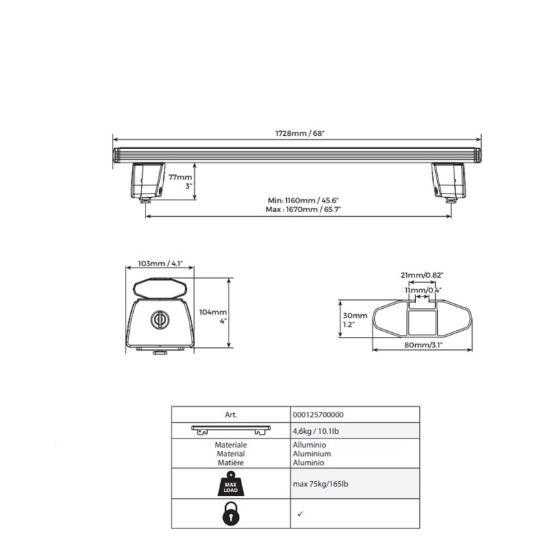 ΜΠΑΡΕΣ ΚΑΡΟΤΣΑΣ ΑΛΟΥΜΙΝΙΟΥ TBR - TRUCK BED RACK SYSTEM SILVER 172,8 cm ΣΕ ΑΣΗΜΙ ΧΡΩΜΑ ΓΙΑ PICKUP ΚΑΙ ΑΓΡΟΤΙΚΑ ΟΧΗΜΑΤΑ MENABO - 2 ΤΕΜ.